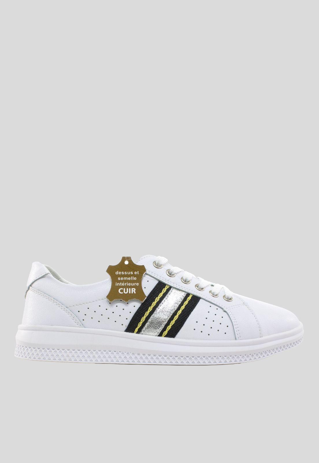Zapatilla Cuero Franja Lateral Plata-1