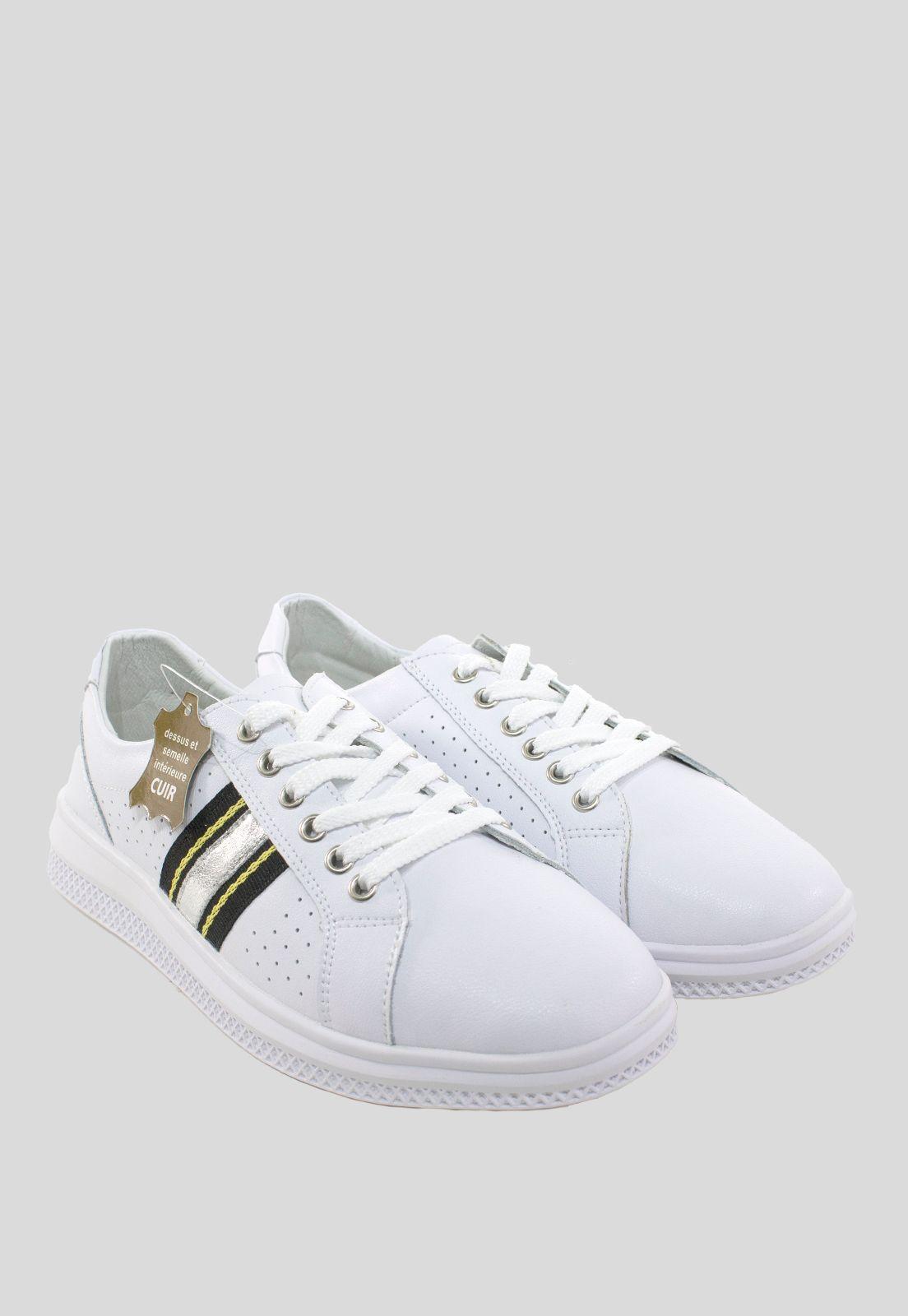 Zapatilla Cuero Franja Lateral Plata-3