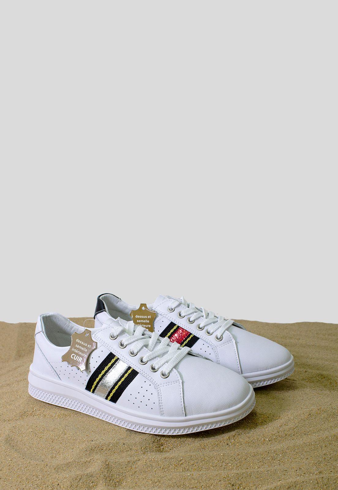 Zapatilla Cuero Franja Lateral Plata-4