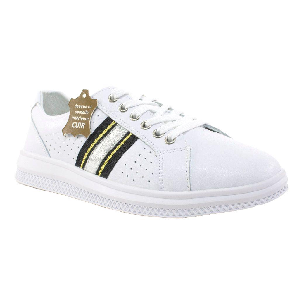 Zapatilla Cuero Franja Lateral Plata-0