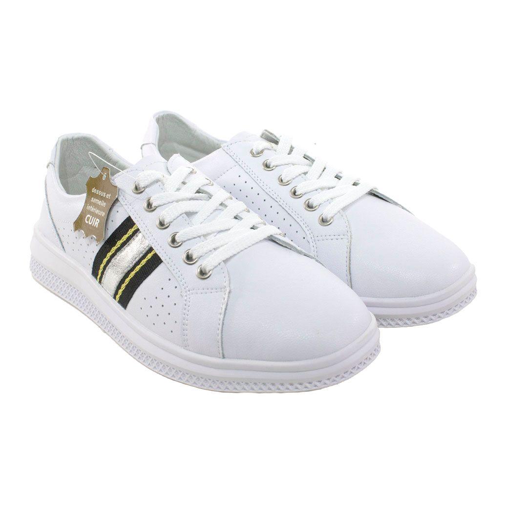 Zapatilla Cuero Franja Lateral Plata-3