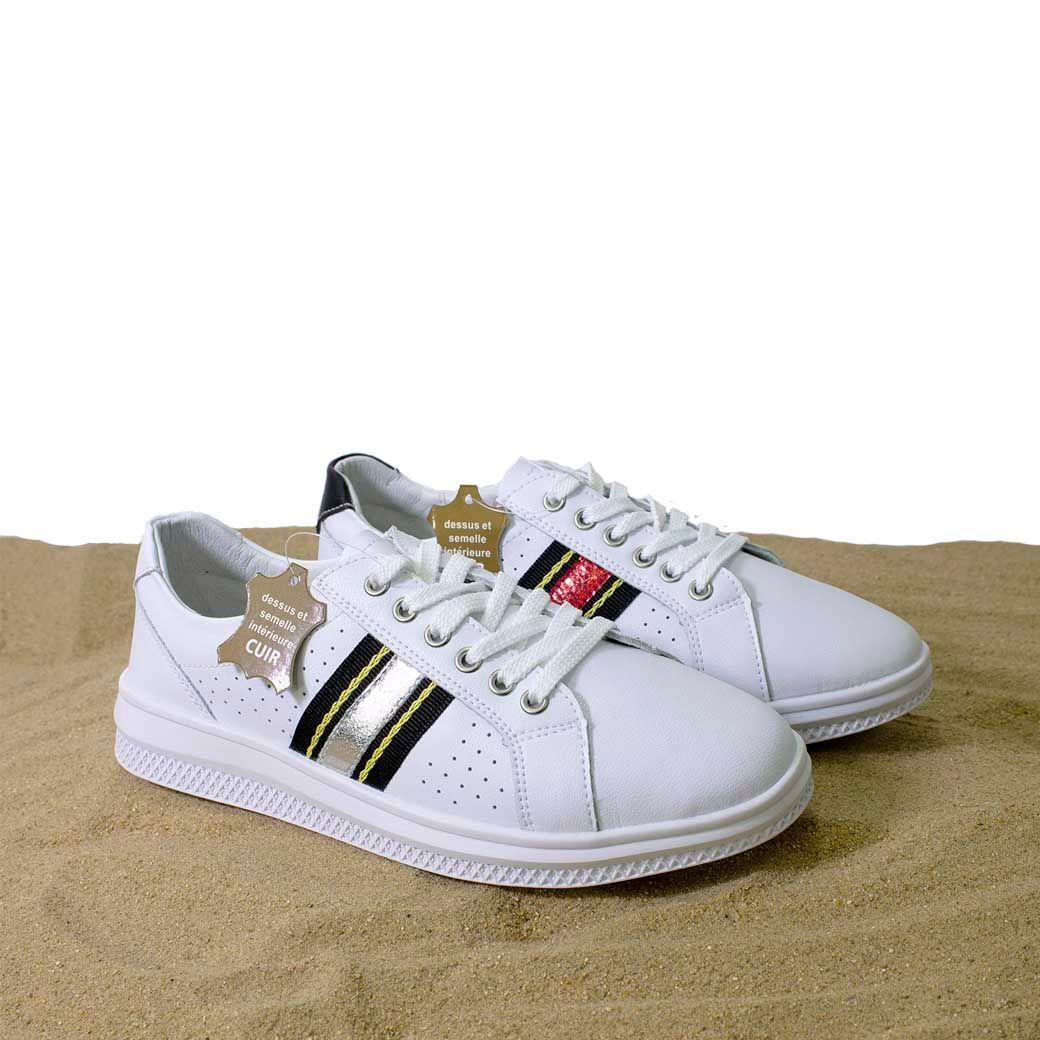 Zapatilla Cuero Franja Lateral Plata-4