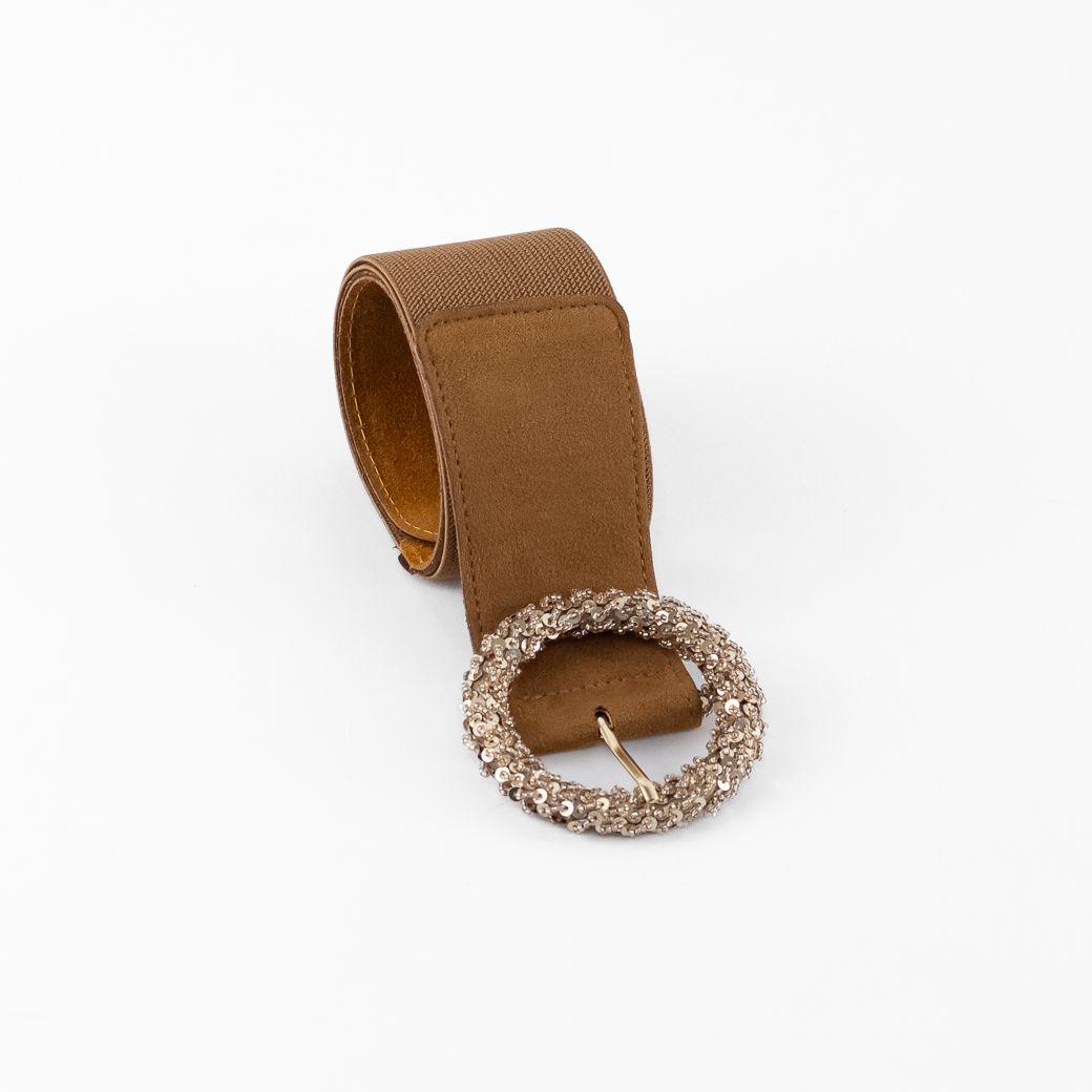 Cinturón Elastico Gamuza Hebilla Redonda Mujer Tostado Mailea-2