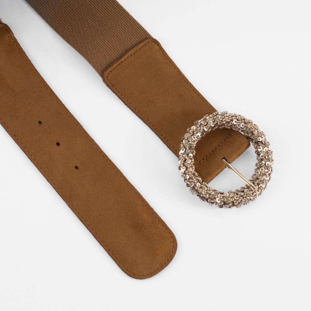 Cinturón Elastico Gamuza Hebilla Redonda Mujer Tostado Mailea-3