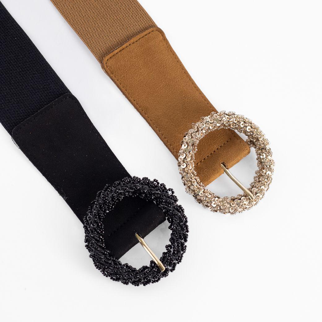 Cinturón Elastico Gamuza Hebilla Redonda Mujer Tostado Mailea-4