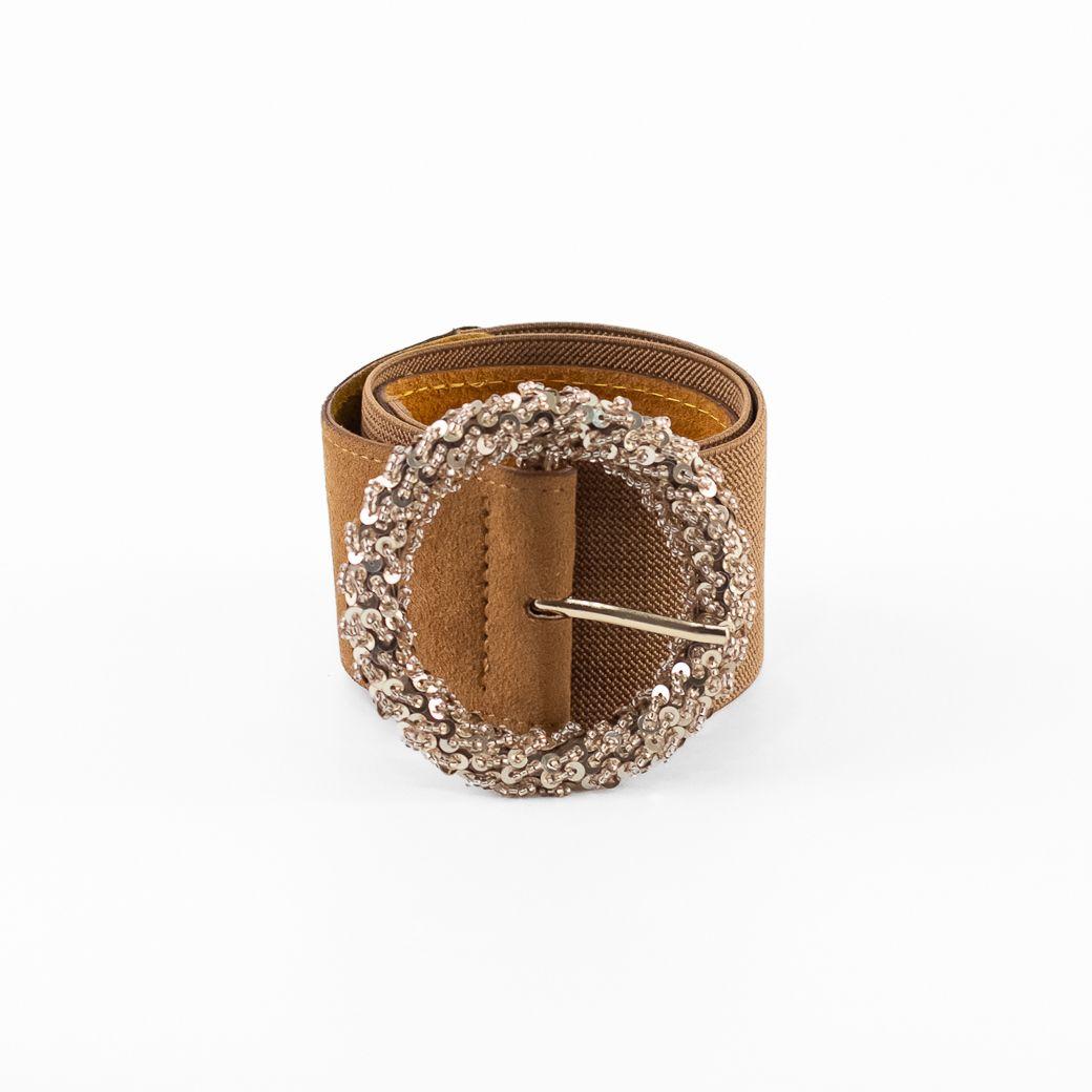 Cinturón Elastico Gamuza Hebilla Redonda Mujer Tostado Mailea-0