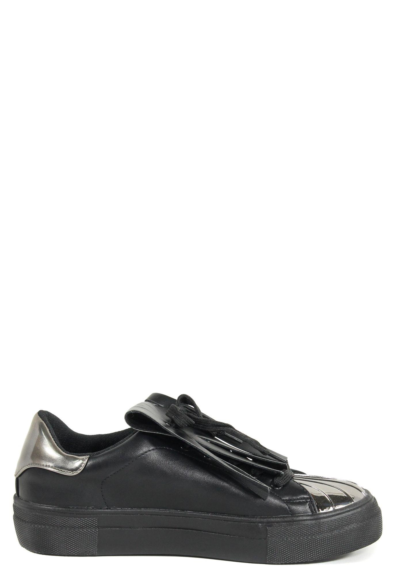 Zapatilla Franjas Punta Metal Negro-1