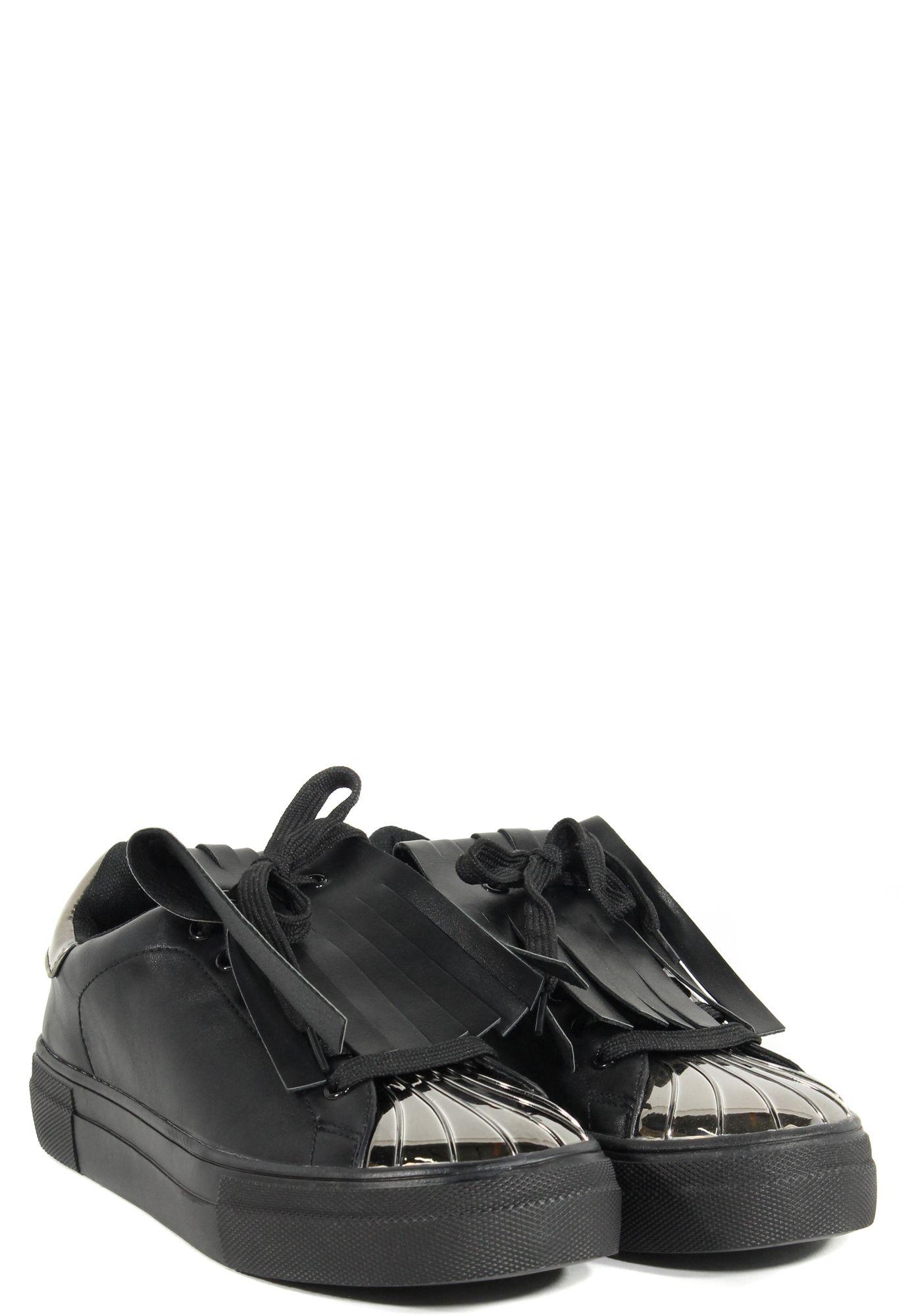 Zapatilla Franjas Punta Metal Negro-3