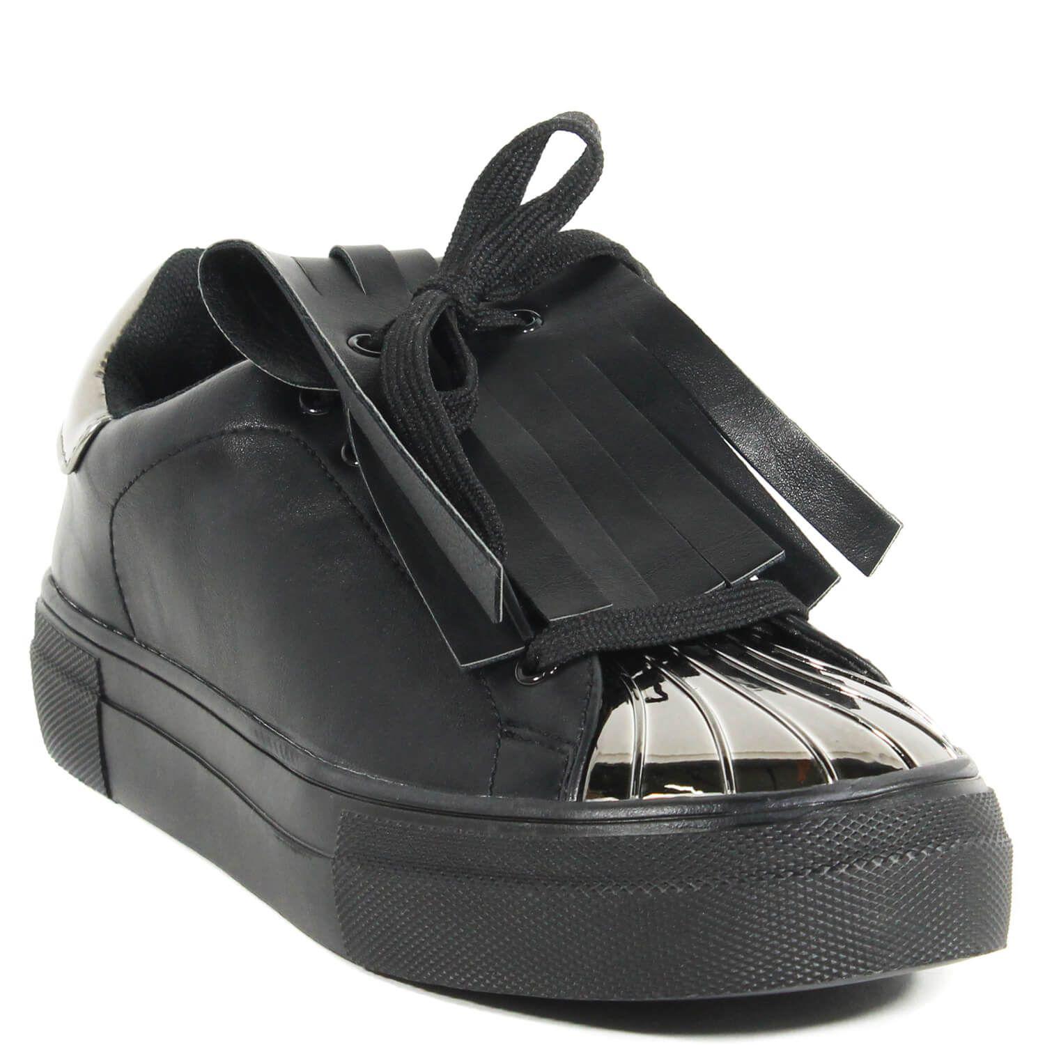 Zapatilla Franjas Punta Metal Negro-0