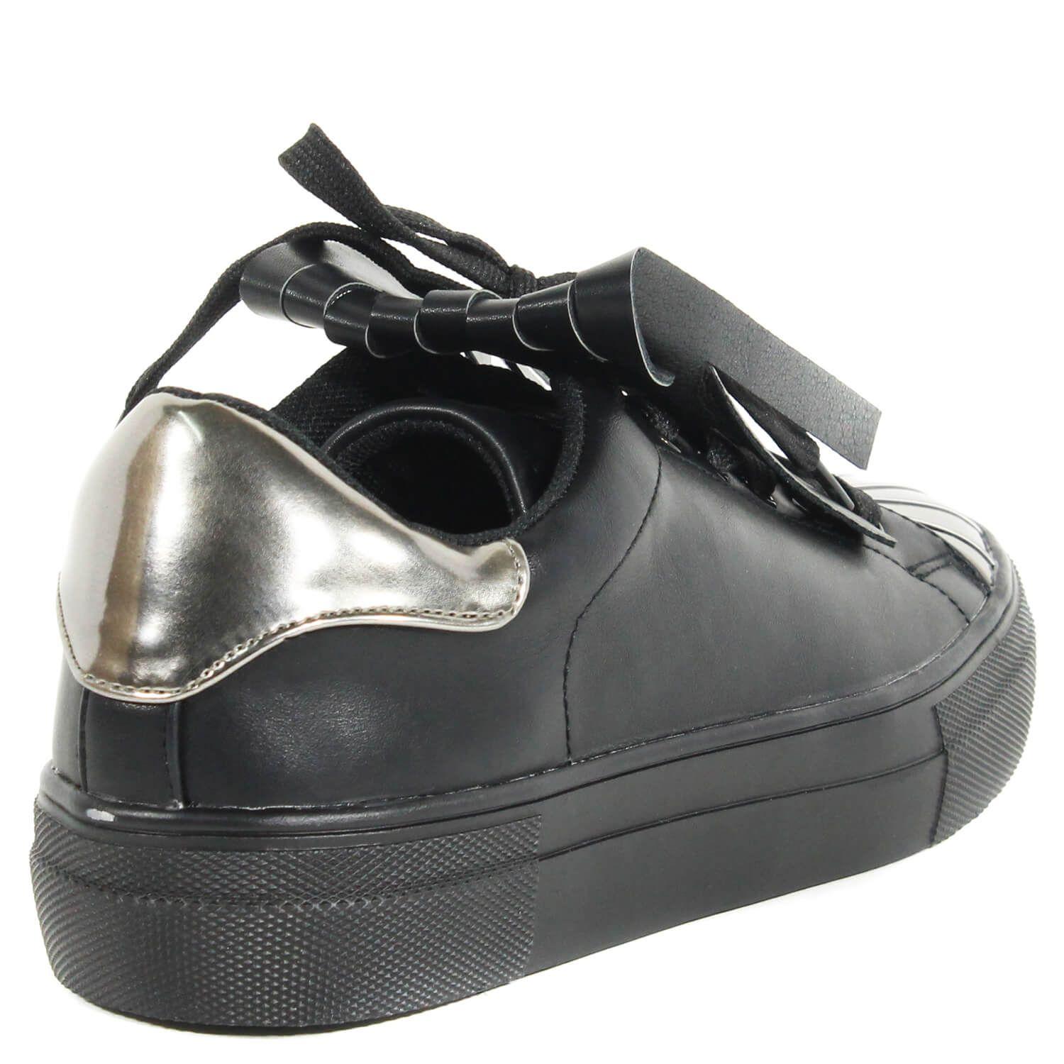 Zapatilla Franjas Punta Metal Negro-2