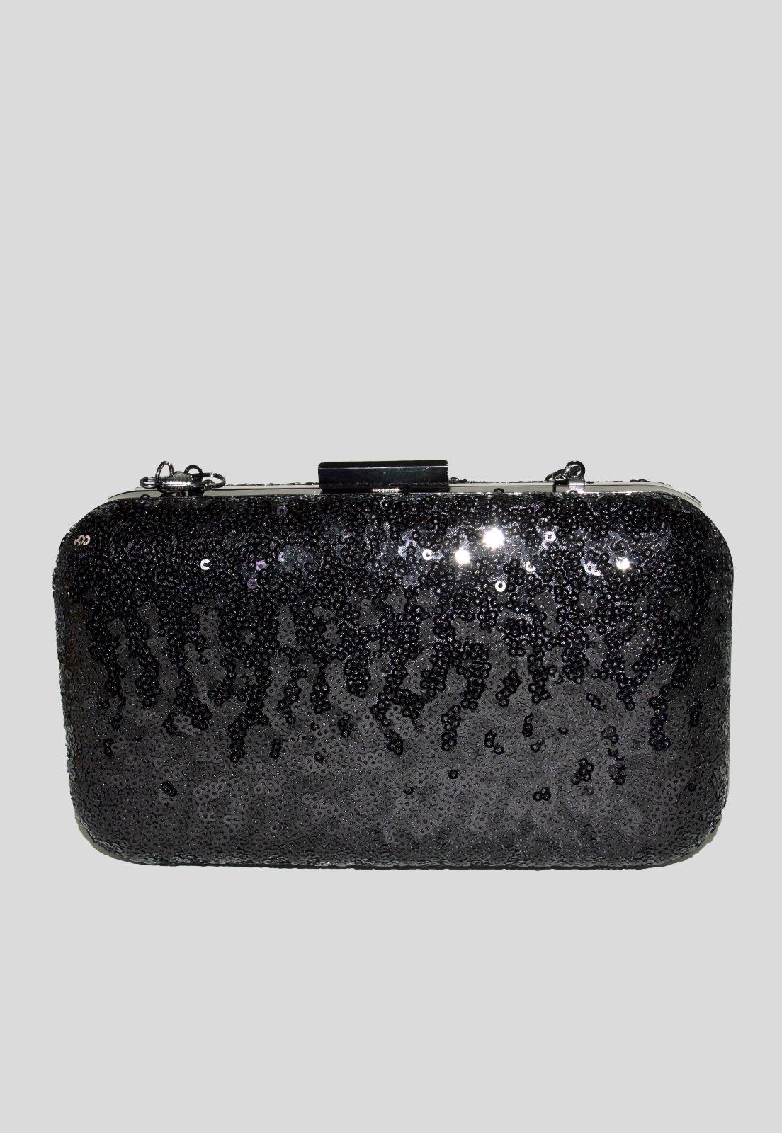 Cartera noche mediana rigida brillo Negro-2