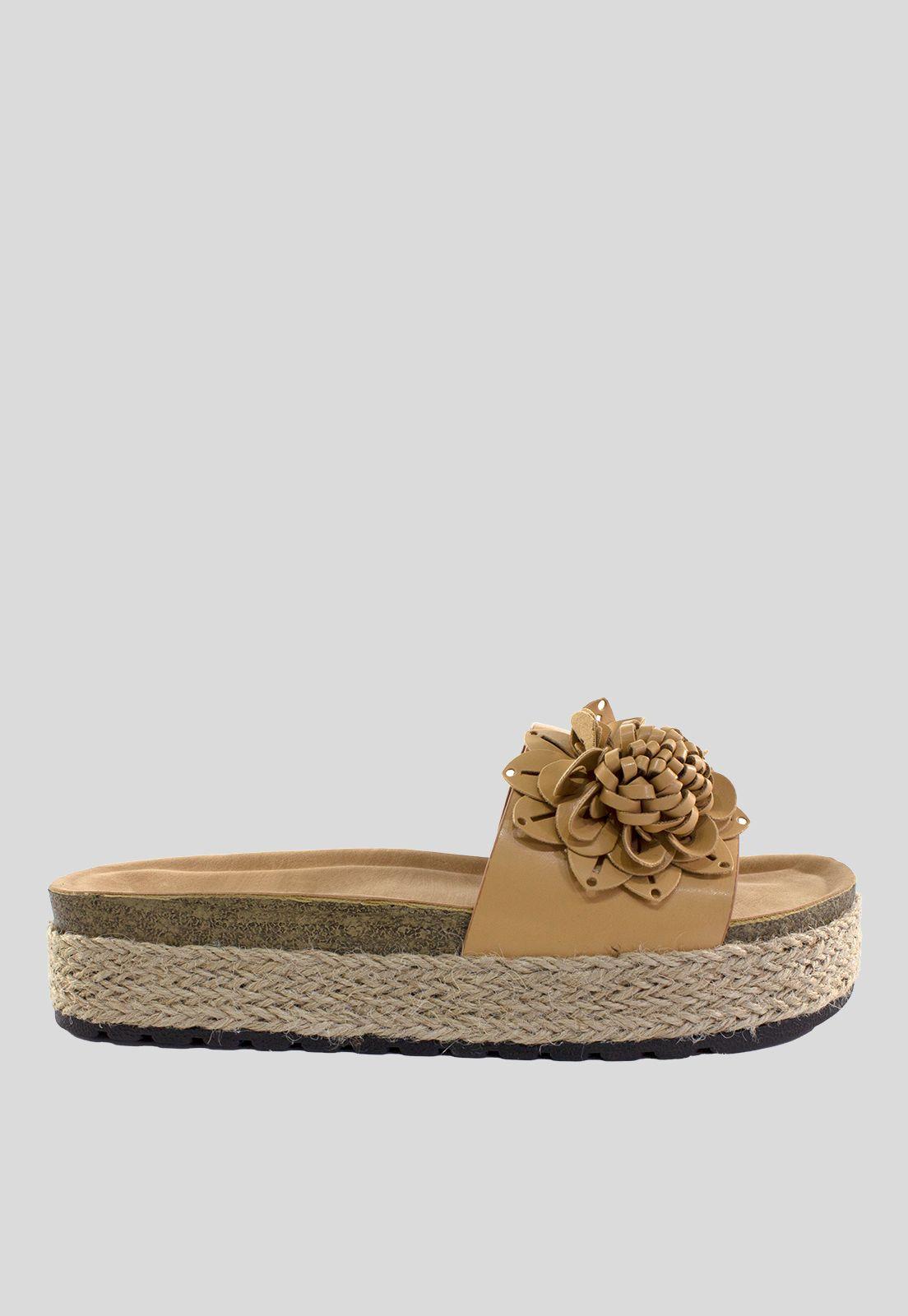 Sandalia Baja 1 Flor Camel-1