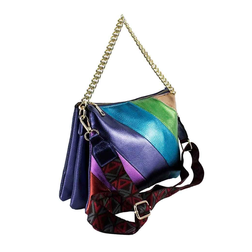Cartera Ecocuero Metalizado 591 Mujer Azul Mailea-4