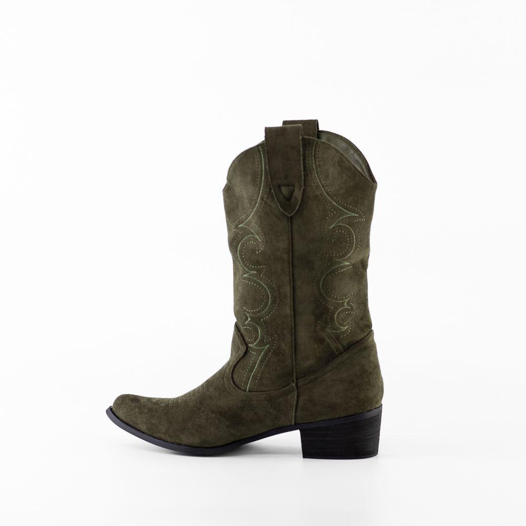Bota Vaquera Gamuza Costura Simple 019 Mujer Verde Mailea-3