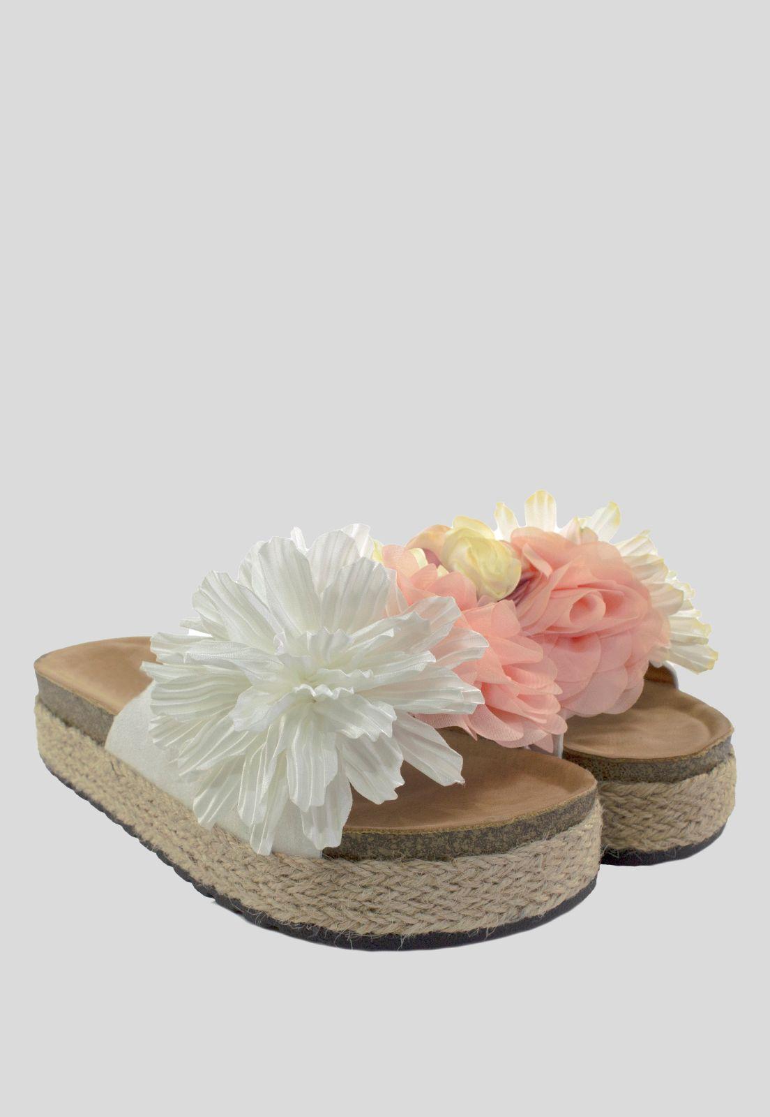 Sandalia Baja  Flores Blanco-3