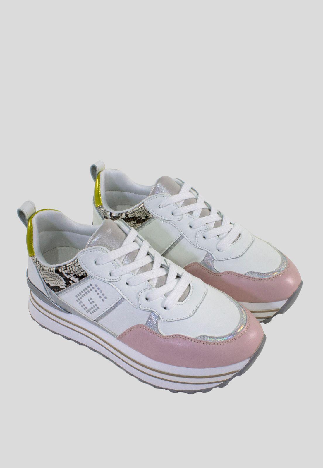 Zapatilla plataforma punta rosada Blanco-3