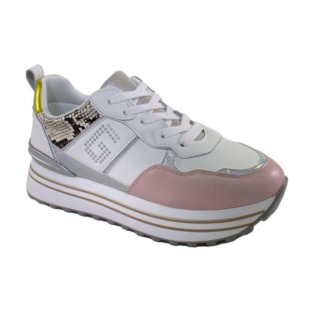 Zapatilla plataforma punta rosada Blanco-0