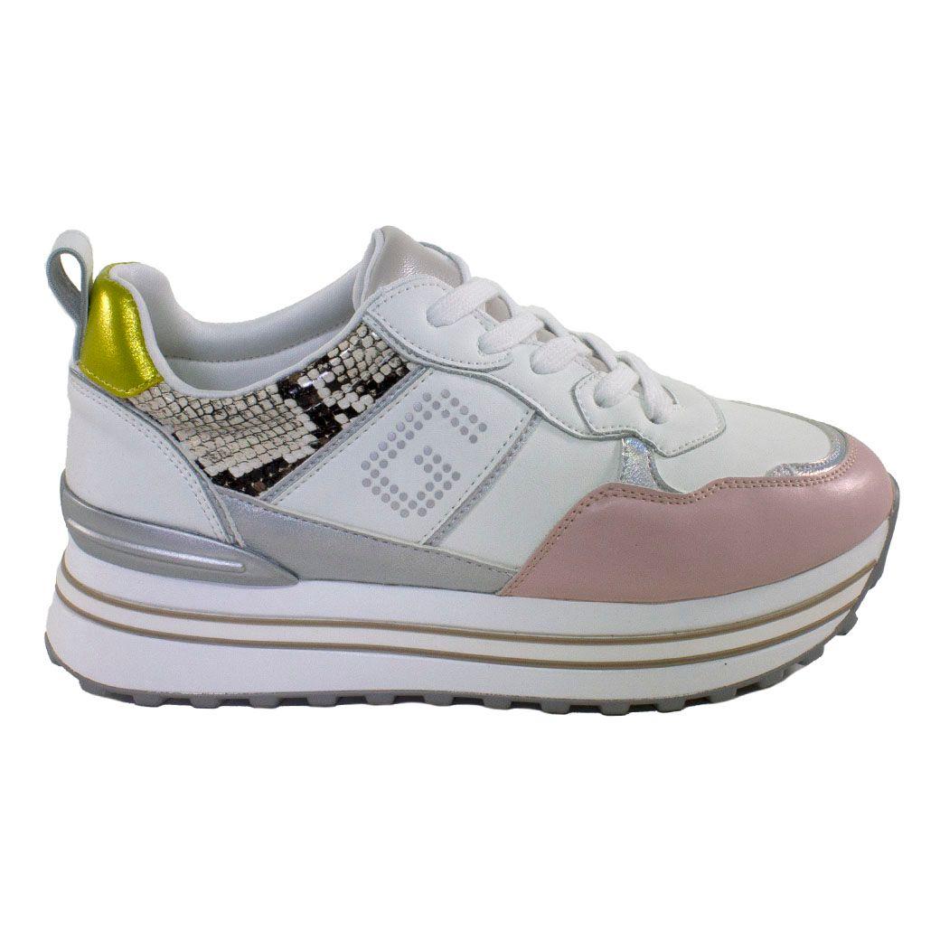 Zapatilla plataforma punta rosada Blanco-1