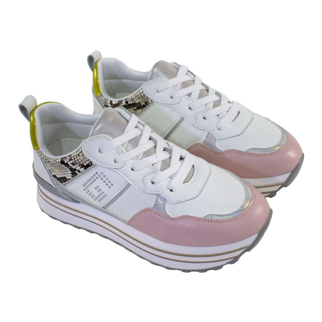 Zapatilla plataforma punta rosada Blanco-3