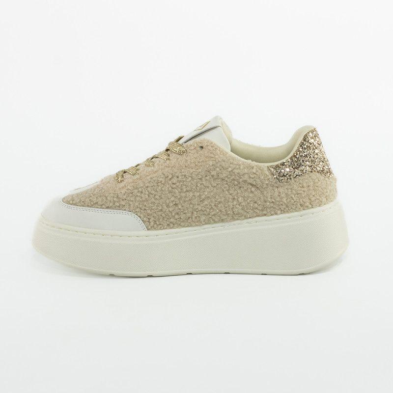 Zapatillas c/ peluche y oro Beige-2