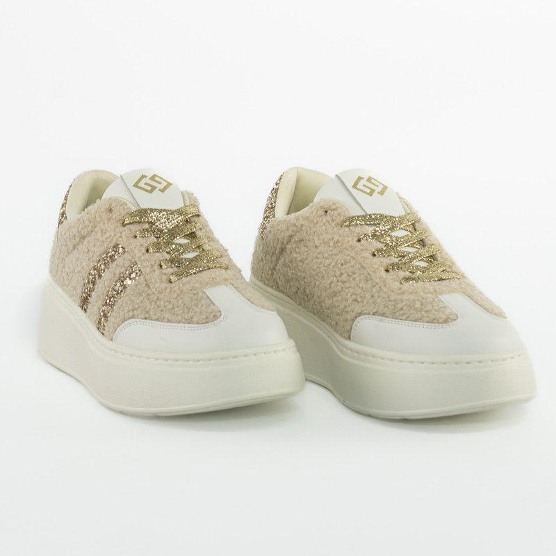 Zapatillas c/ peluche y oro Beige-3