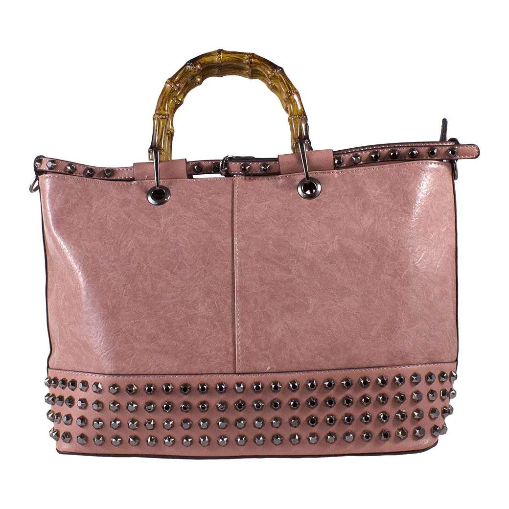 Cartera Base Tachas Manilla Bambu Rosado-0