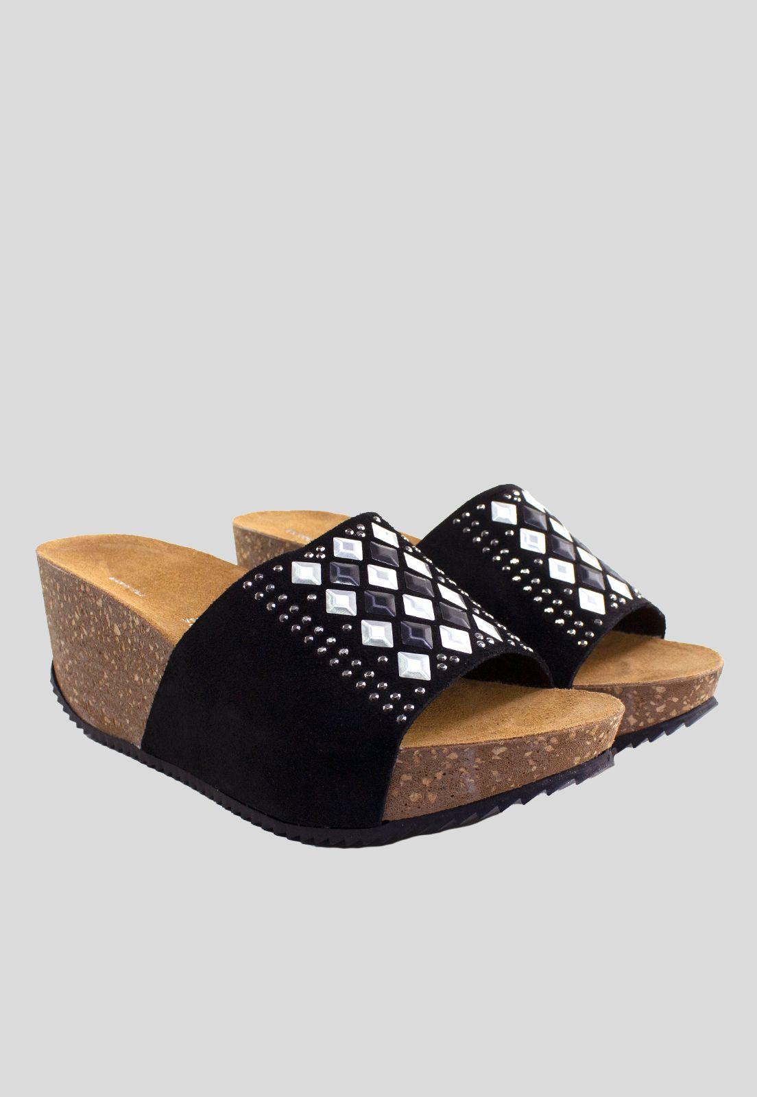 Sandalia Reno Rombos Metal Negro-3