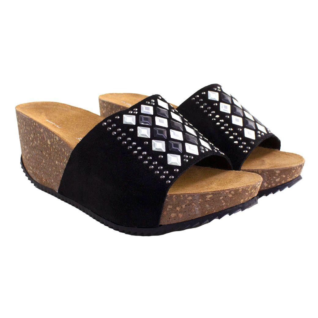 Sandalia Reno Rombos Metal Negro-3