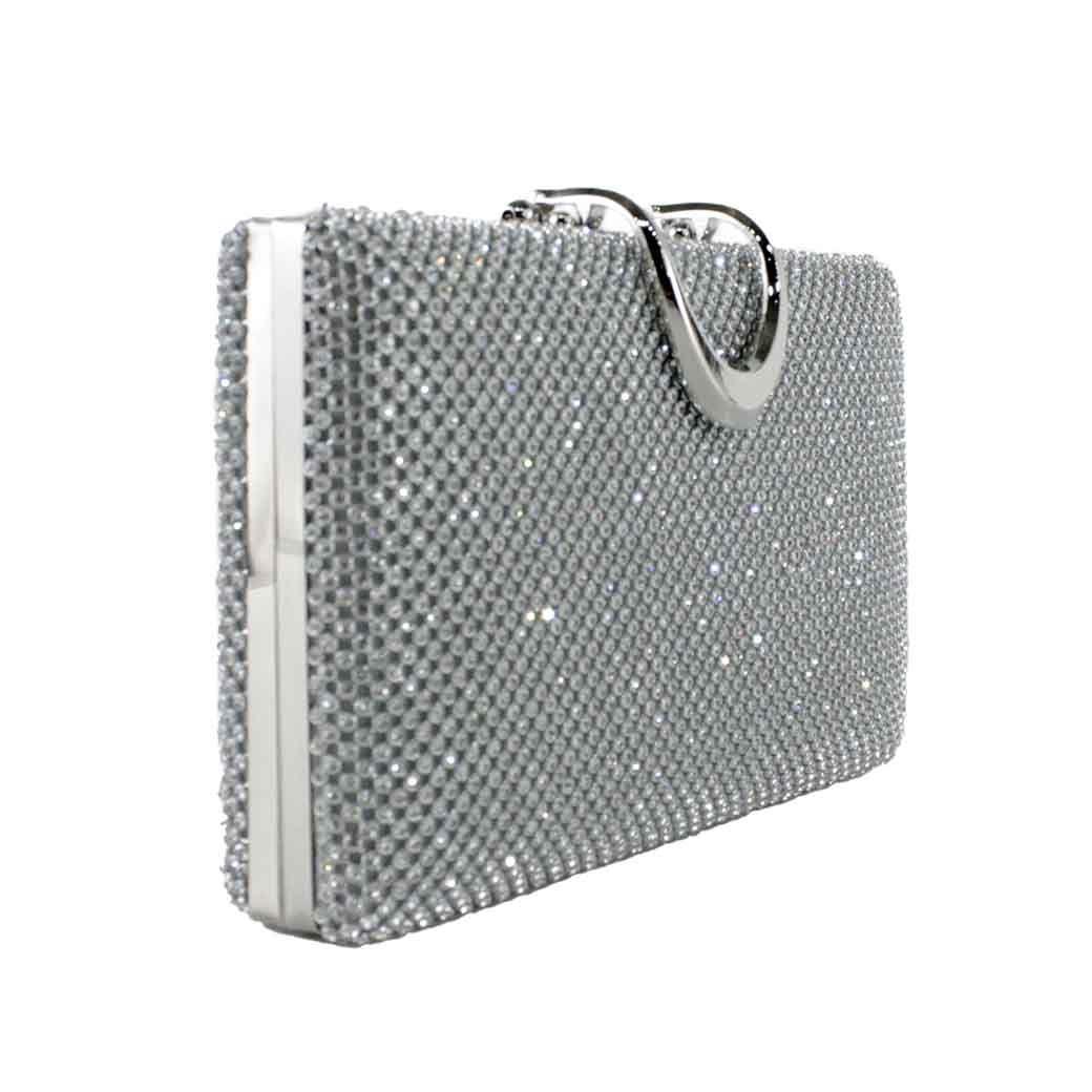 Cartera de Noche Fiesta Malla Strass 117 Plateada Mailea-1