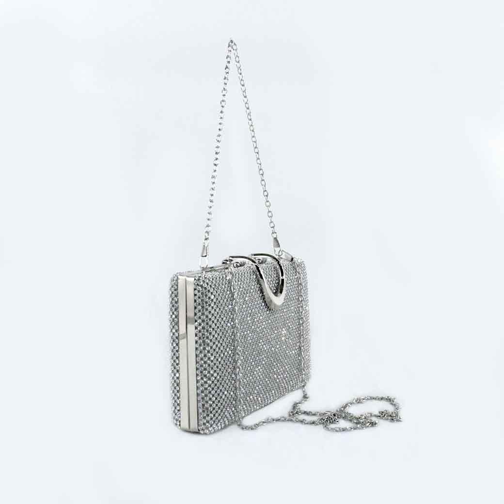 Cartera de Noche Fiesta Malla Strass 117 Plateada Mailea-4
