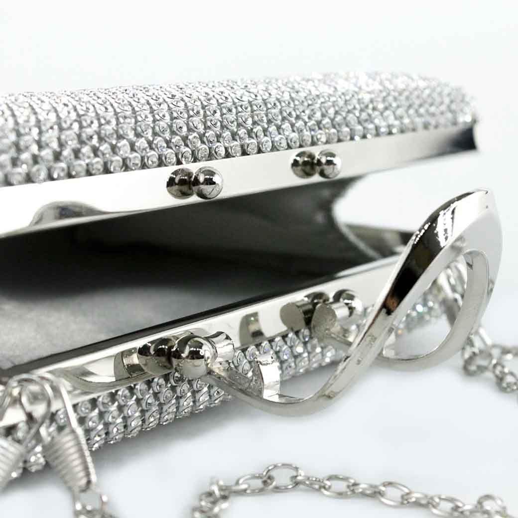Cartera de Noche Fiesta Malla Strass 117 Plateada Mailea-5