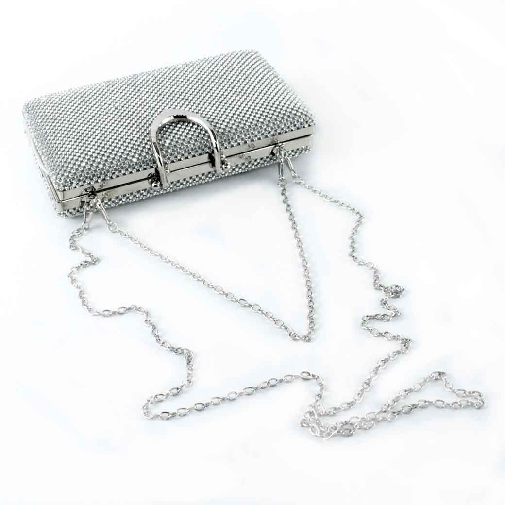 Cartera de Noche Fiesta Malla Strass 117 Plateada Mailea-6