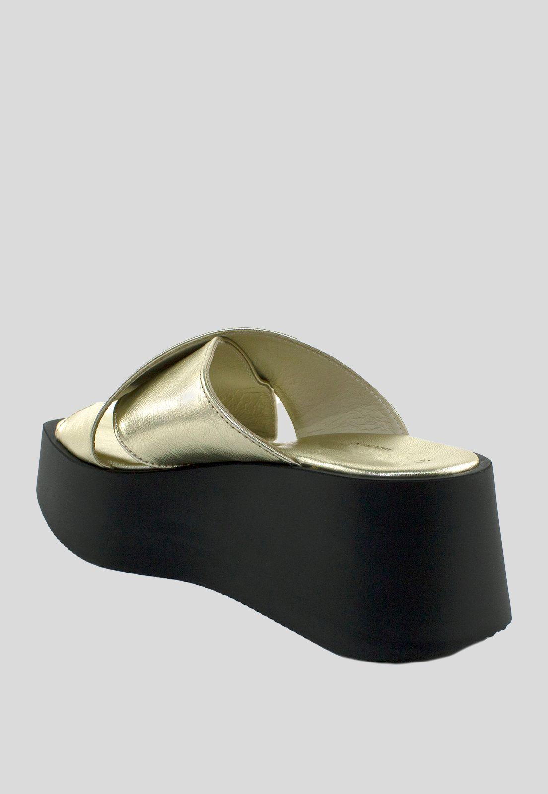 Sandalia Cuero Plataforma Cruzada Oro-2