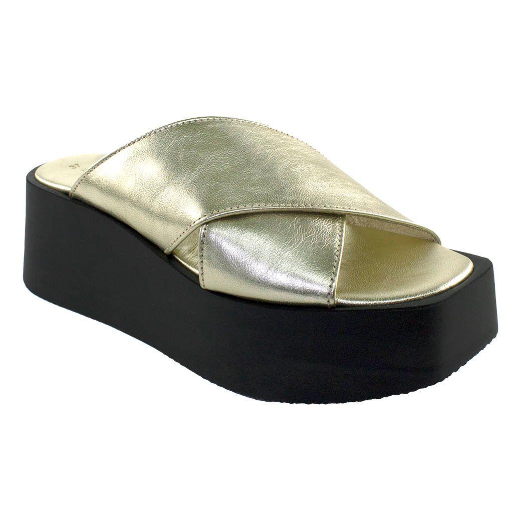 Sandalia Cuero Plataforma Cruzada Oro-0