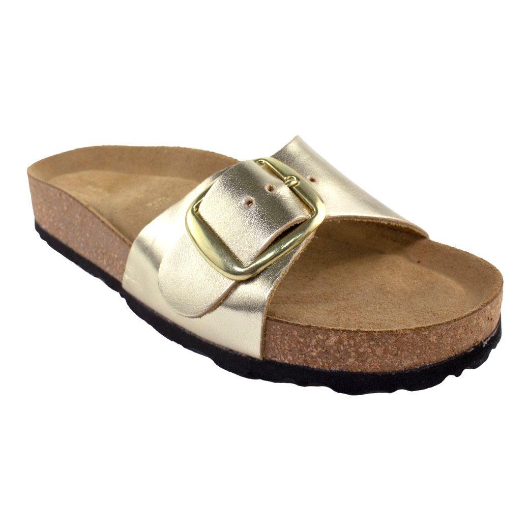Sandalia Cuero Baja 1 Hebilla Oro-0