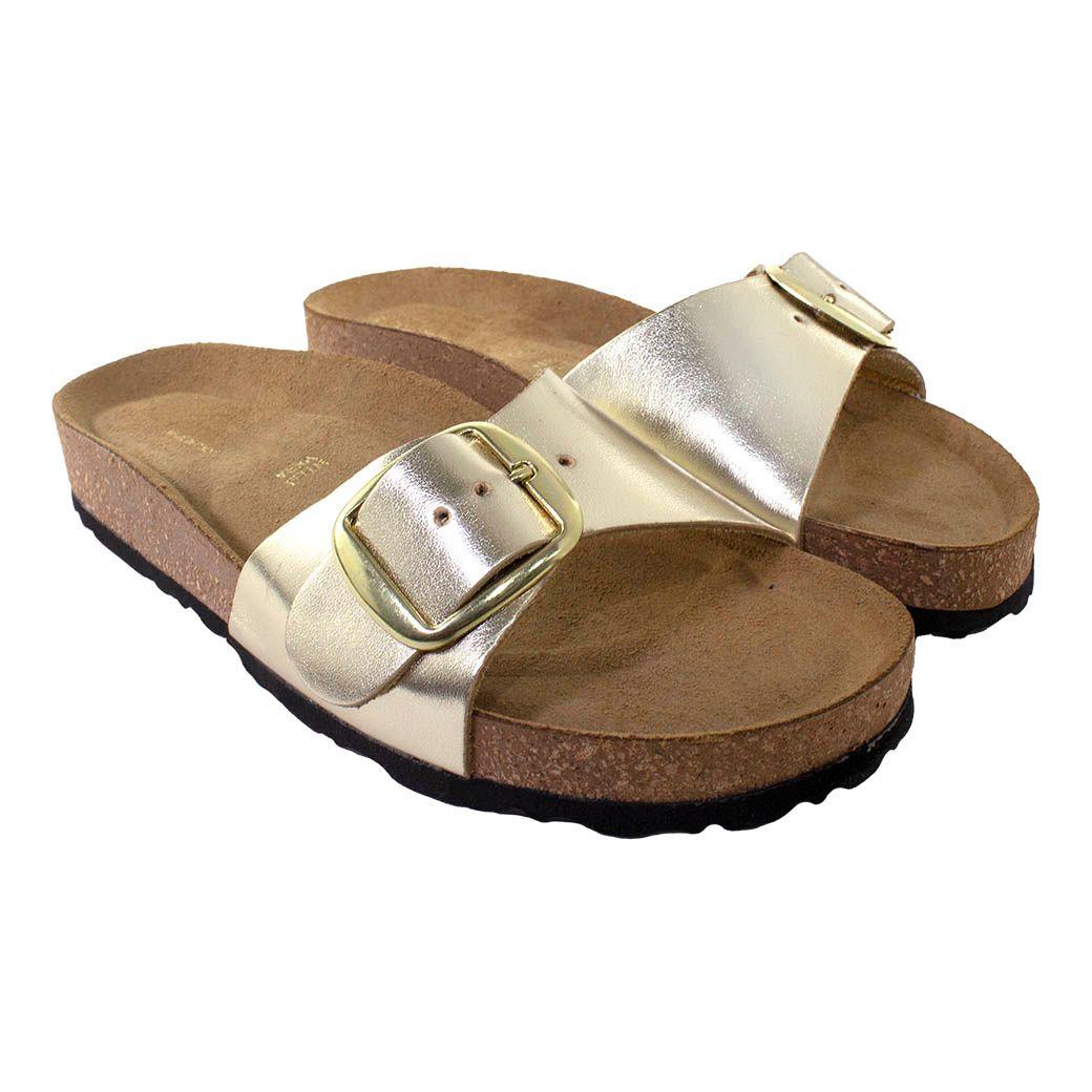 Sandalia Cuero Baja 1 Hebilla Oro-3