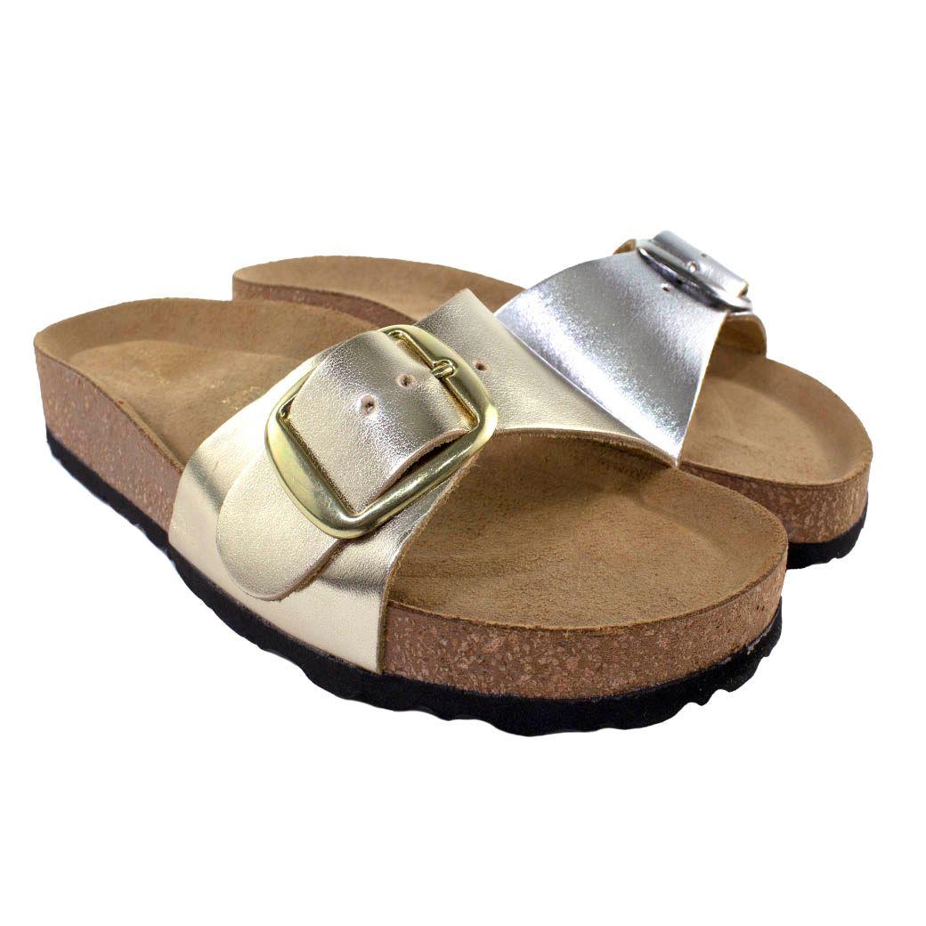 Sandalia Cuero Baja 1 Hebilla Oro-4