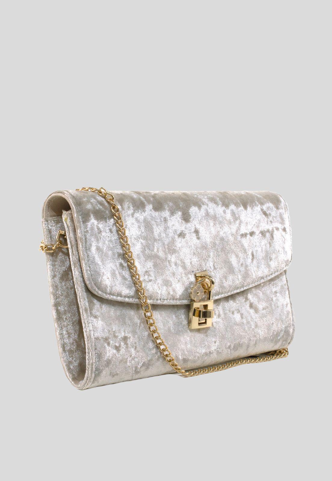 Cartera Terciopelo Candado Beige-1