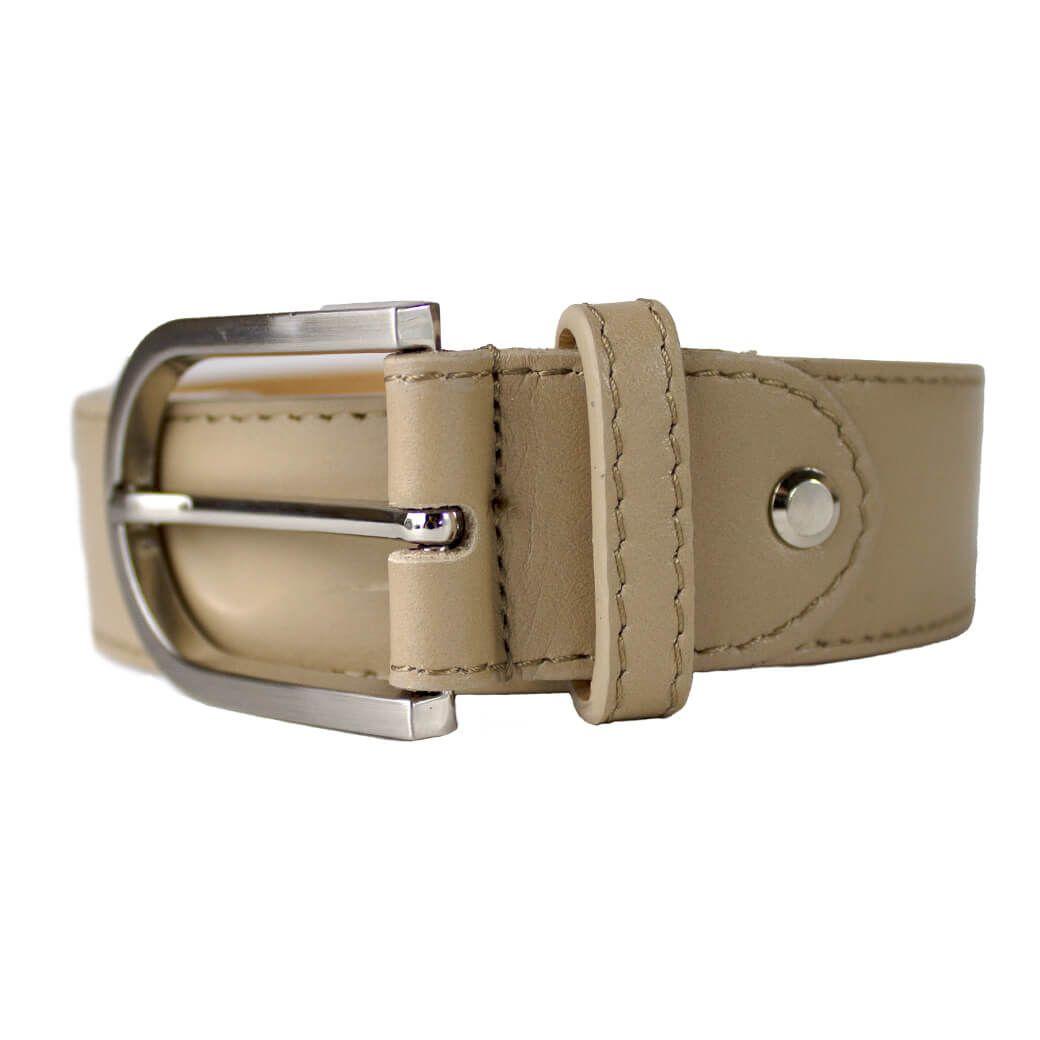 Cinturon Cuero Hebilla Metal Beige-0