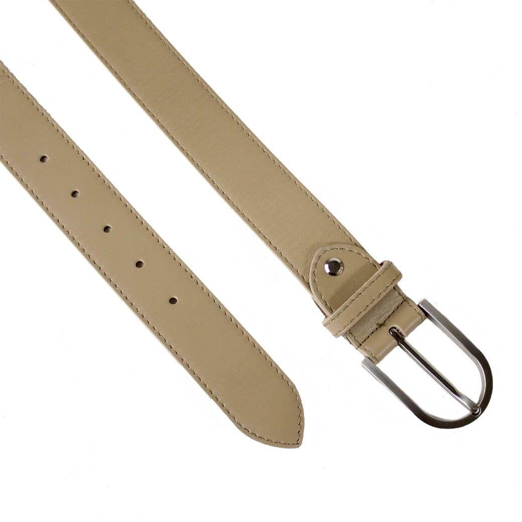 Cinturon Cuero Hebilla Metal Beige-1