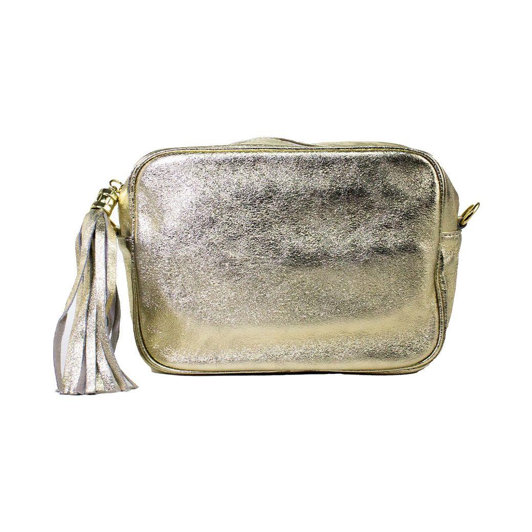 Cartera cuero rectangular brillo Oro-0