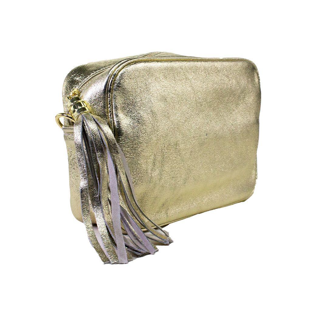 Cartera cuero rectangular brillo Oro-2