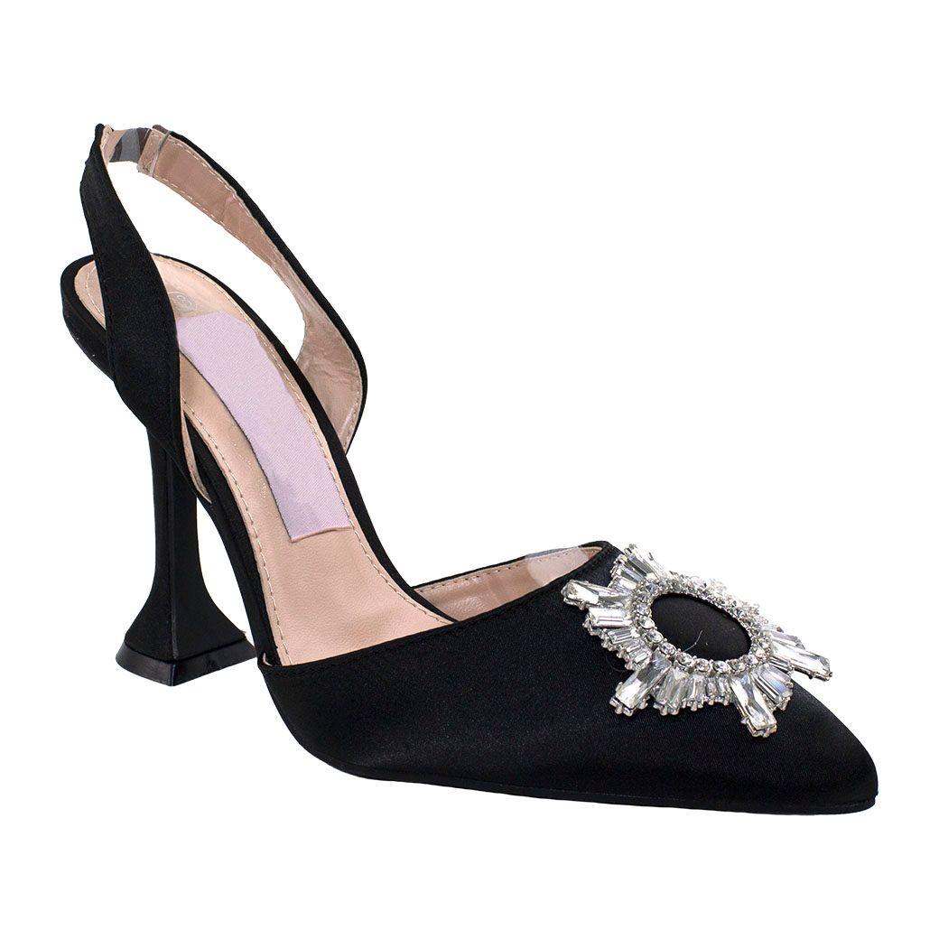 Stiletto Abierto Taco Alto Strass Puntas Negro-0