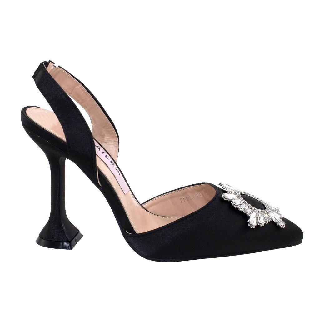 Stiletto Abierto Taco Alto Strass Puntas Negro-1