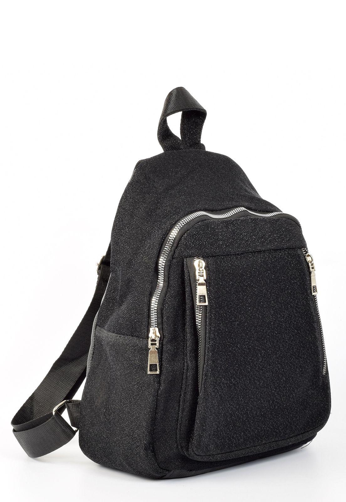 Mochila Tela Lurex Brillo Negro-1