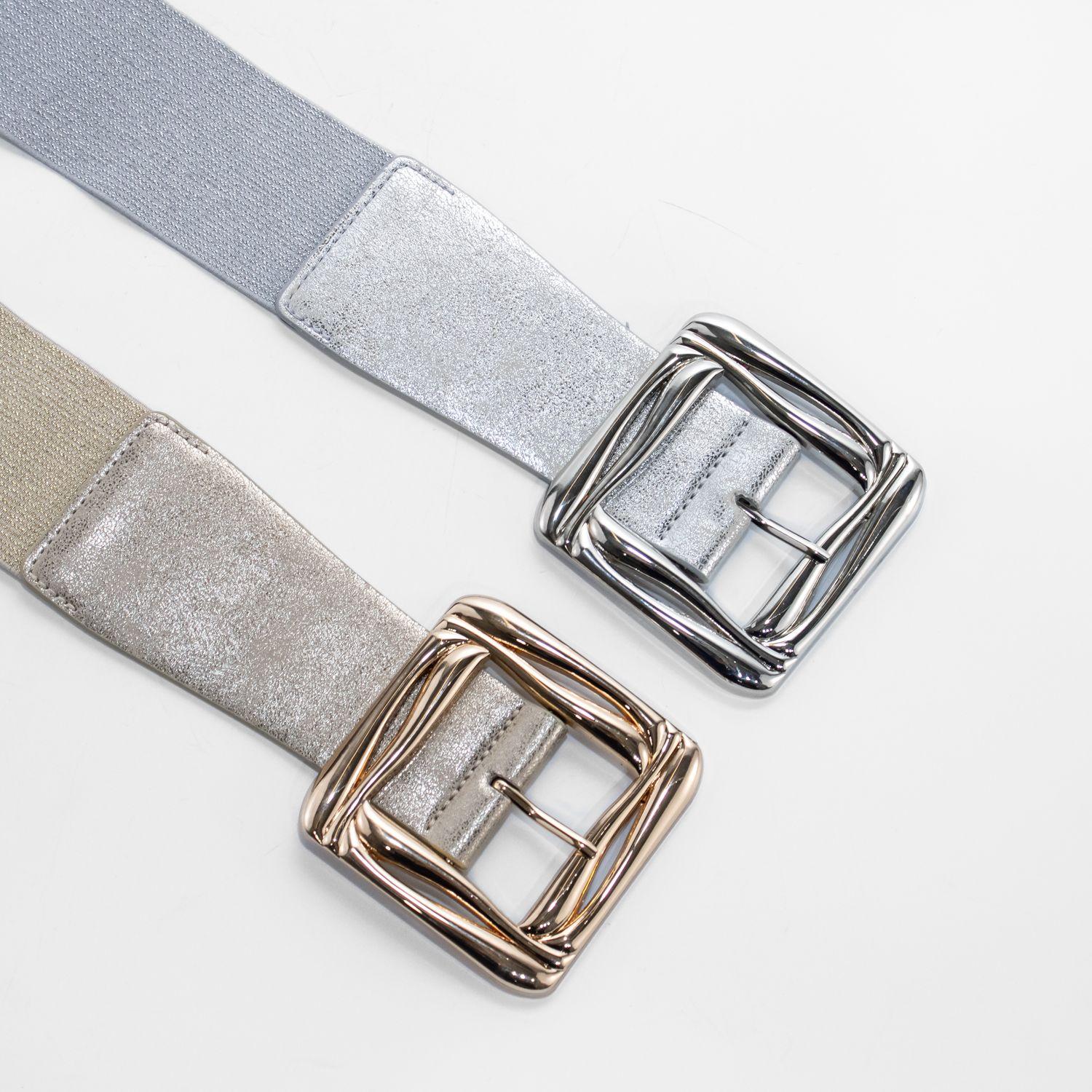 Cinturon elastico hebilla entrelazada Plata-3