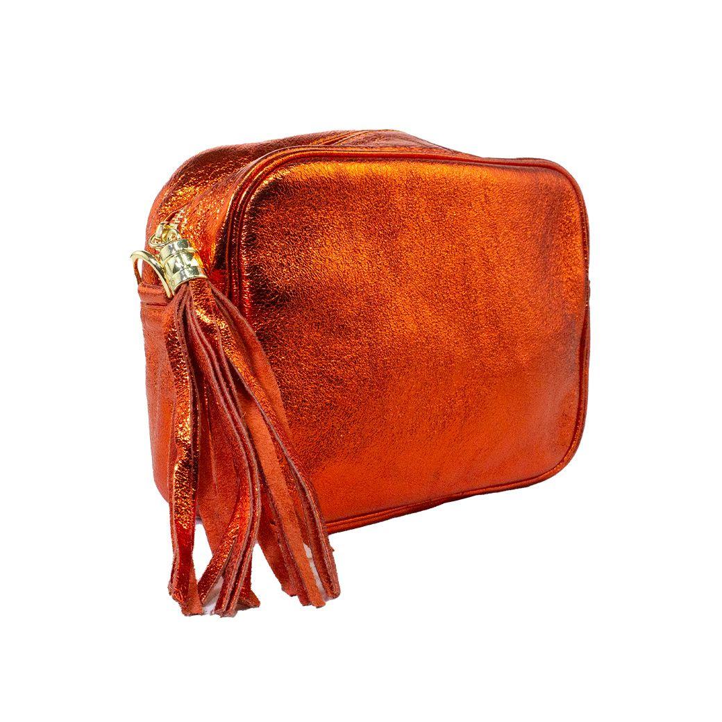 Cartera cuero rectangular brillo Naranjo-2