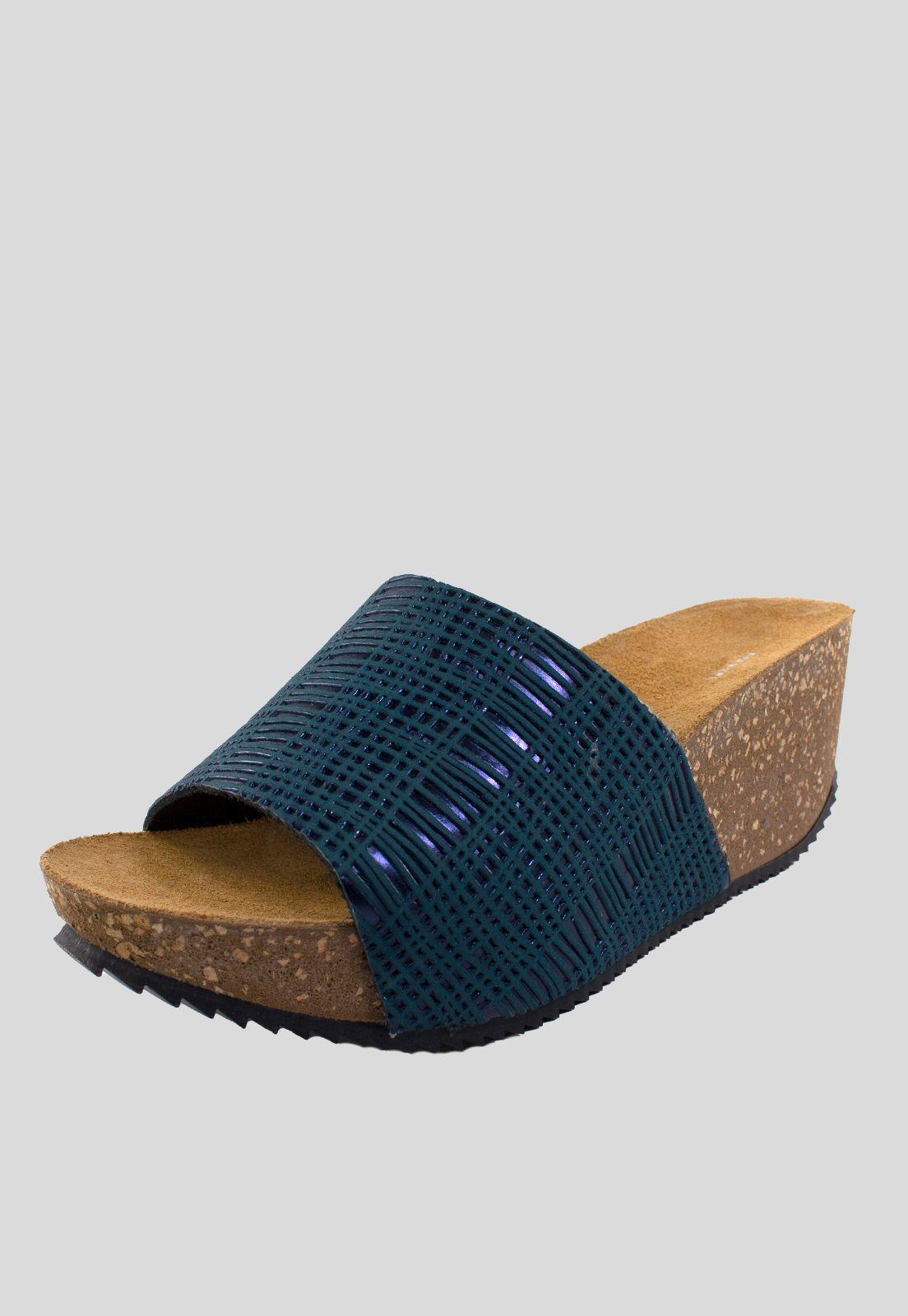 Sandalia Cuero Metal Rayada Azul-0