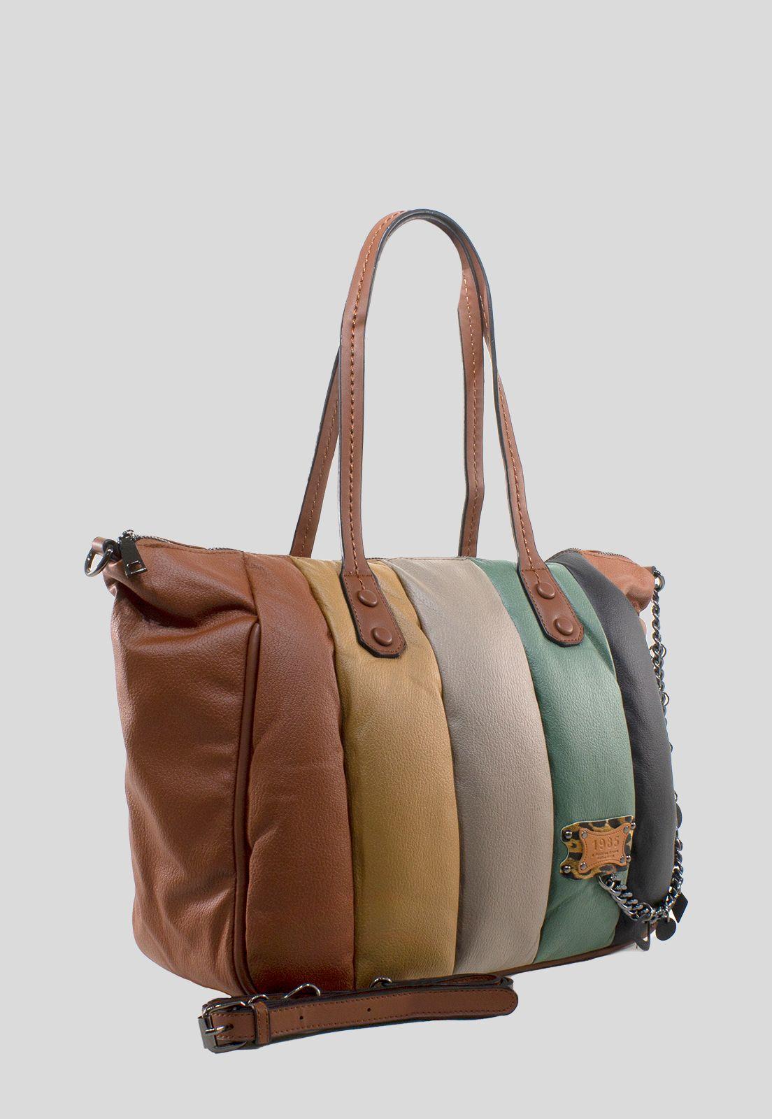 Cartera Grande Franjas Tostado-1