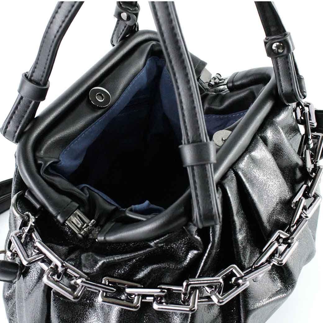 Cartera Ecocuero Metalizada 585 Mujer Negro Mailea-5